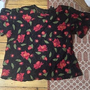 Floral Lace Women Top - Black and Red